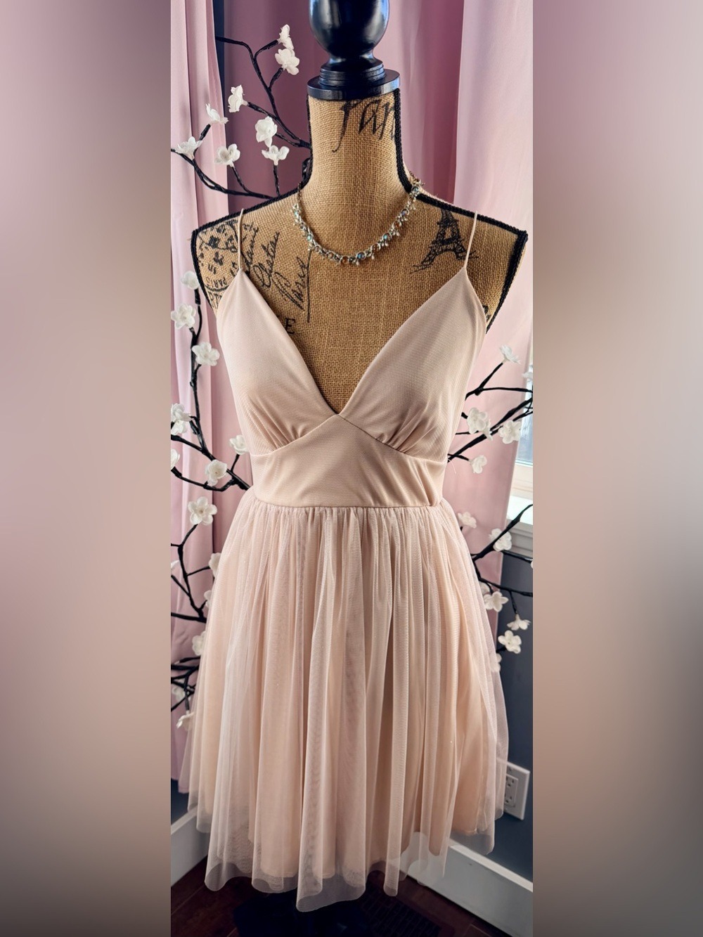 Blush Pink Spaghetti-Strap Tulle Party Dress